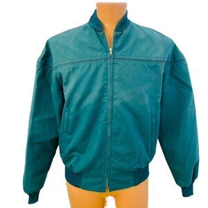 Vtg 90s Lakeshire Blank Bomber Jacket Sz XL 46 Teal Lined USA Made Grandpacore